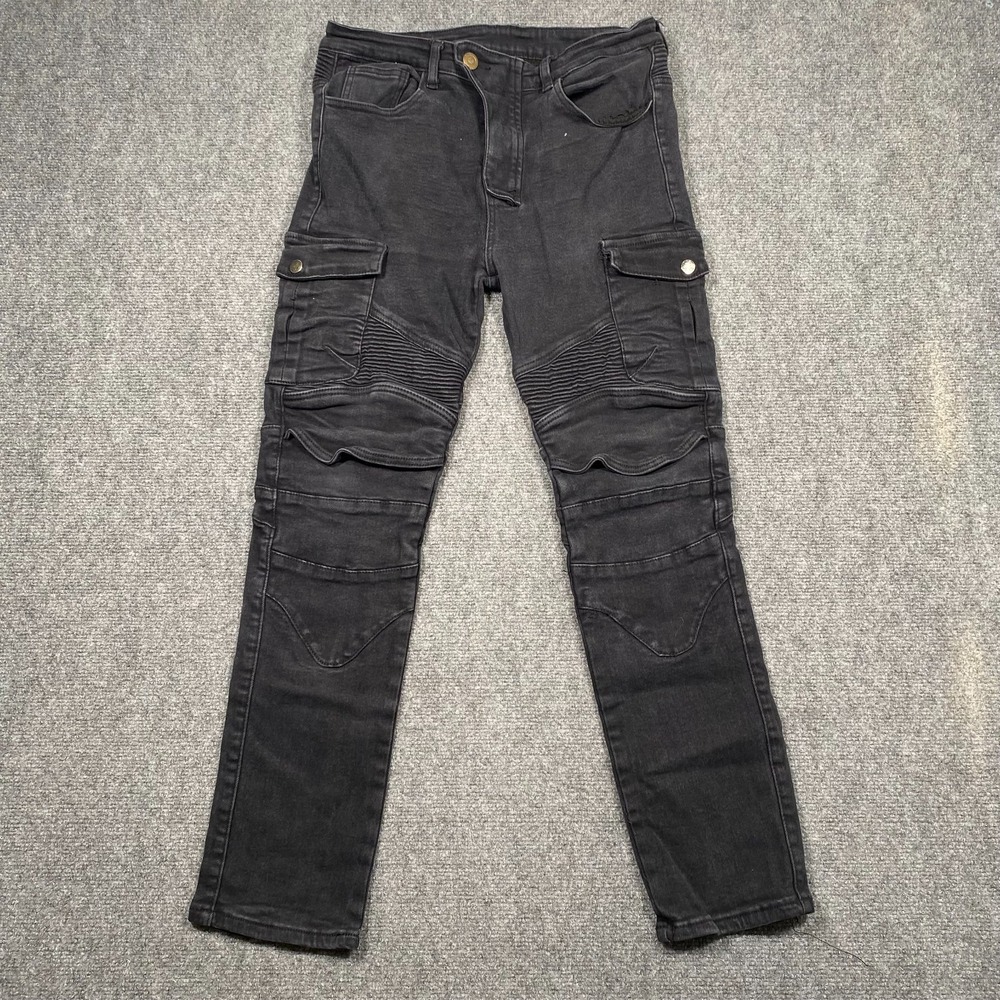 Moto Pants Men's 29x27 Black Motorcycle Pants No Plates Cargo Y2k Grunge‎